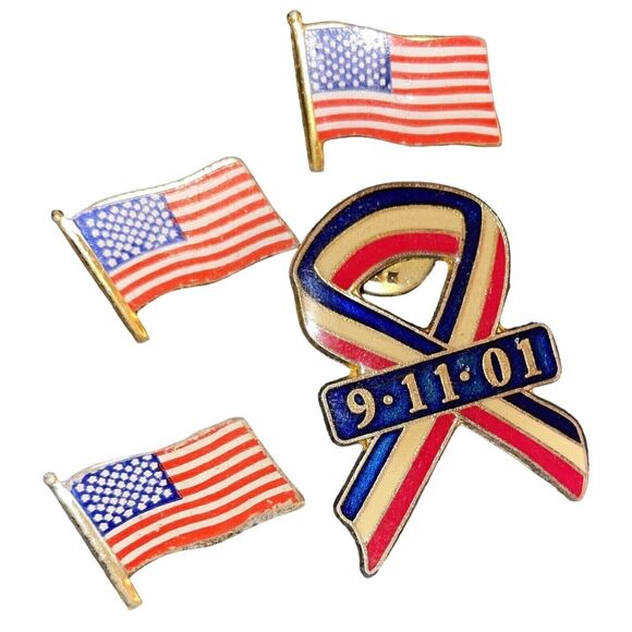 Patriotic Flags 09/11 9-11 September 11 2001 Patriotic Lapel Pin USA Set Of 4 - Picture 1 of 1